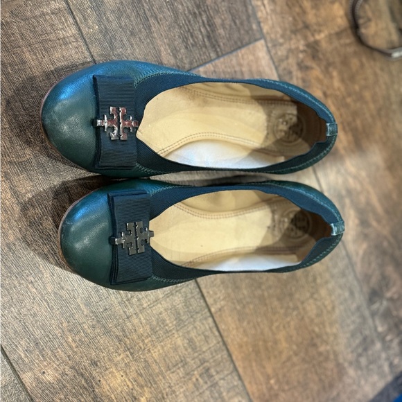 Tory Burch Pine Jitney Green Sedgewick Leather Ballet Flats - Picture 4 of 4